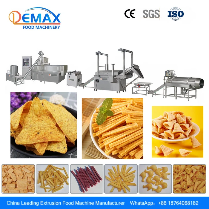 Industrial Bugles Chips Frying And Seasoning Processing Line factory